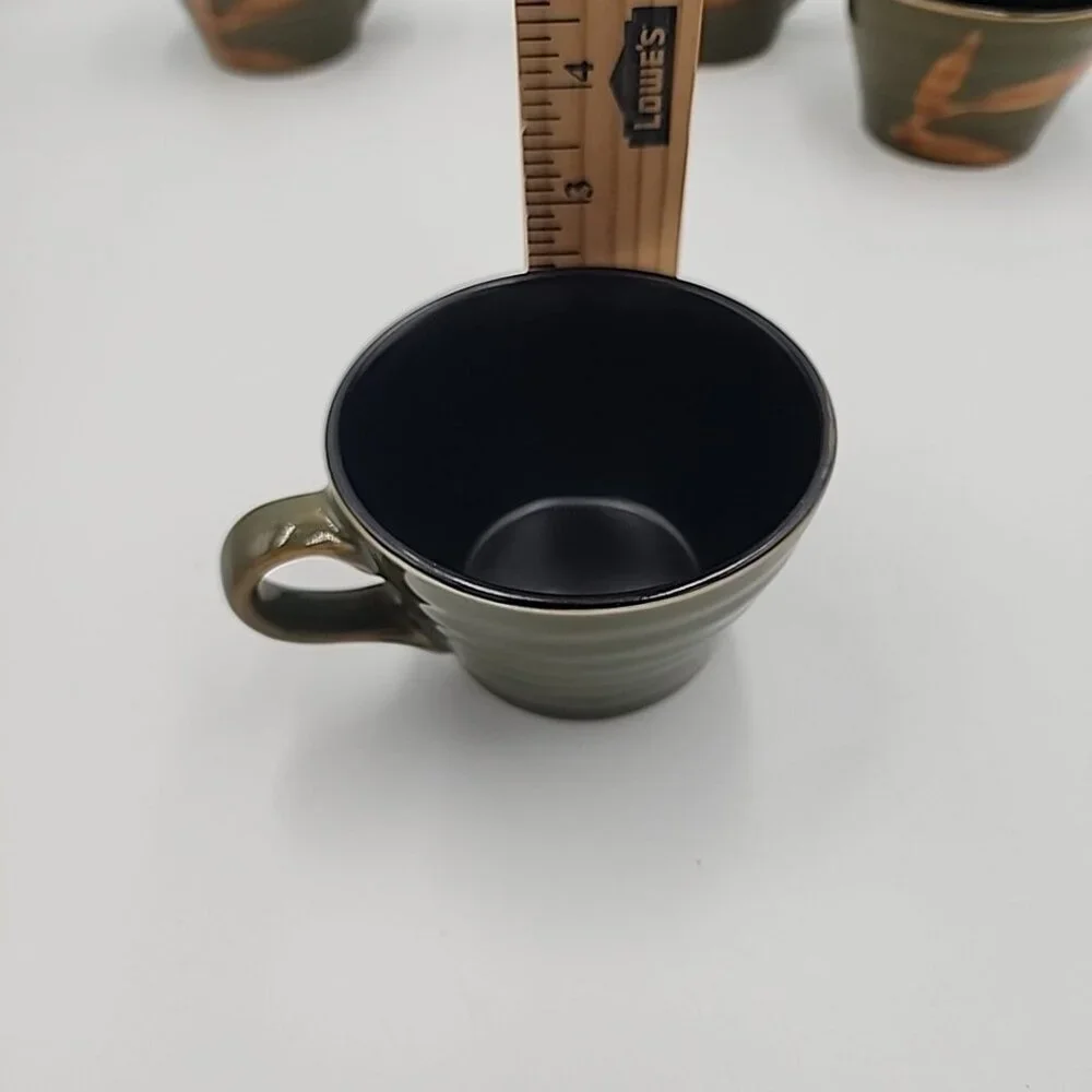 Pier 1 Dakara Hand-Painted Stoneware Tea pot Cups Set Of 4 Green Beige